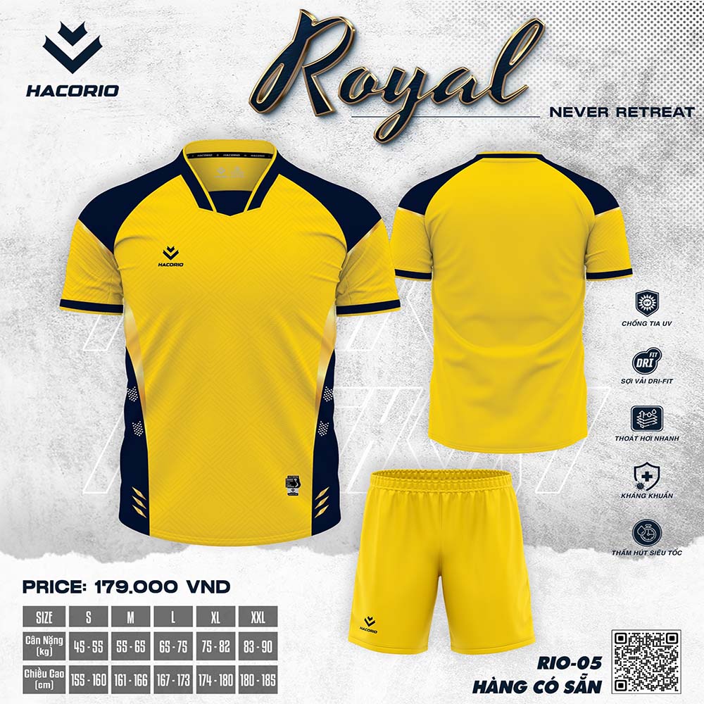 Áo Bóng Đá HACORIO 05 Royal Vàng Phối Xanh Đen – Năng Động, Trẻ Trung